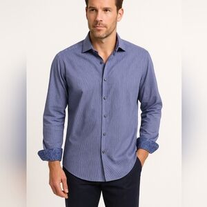 Michelson of London Blue Striped Men's Dress Shirt Paisley Contrast Cuff SizeXL